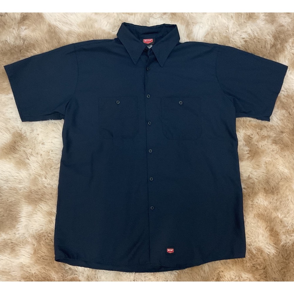 Red Kap Mens Mimix Work Shirt Navy Ripstop Short Sleeve Mesh Back Large L-SS